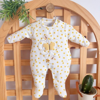 Macacão Malha Trape Zape - Borboleta e Borboletinhas - Off White e Amarelo